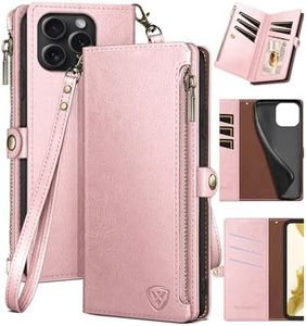 XcaseBar Compatible with iPhone 16 Pro 6.3" Wallet case with Zipper Credit Card Holder【RFID Blocking】,Flip Folio Book PU Leather Phone case Shockproof Cover Women Men for Apple 16 Pro case Rose Gold