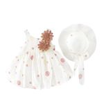 Bold N Elegant - Be Bold Inside & Elegant Outside Baby Girls Summer Cute Sleeveless Cotton Floral Heart Print Mini Princess Dress Frock Tutu With Hat (White - Pink, 18 Months-24 Months)