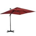 Outsunny 2.5 x 2.5m Patio Offset Parasol Umbrella Cantilever Hanging Aluminium Sun Shade Canopy Shelter 360° Rotation with Crank Handle and Cross Base, Wine Red