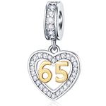 65th Birthday Charms fit Pandora Christmas Bracelet, 18K Golden Number 65 Dangle, 925 Sterling Silver 65 Anniversary Heart Necklace Beads with Birthstone, Gifts for Grandma/Mother in Law/Nana