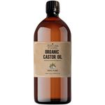 Organic Castor Oil for Face 1000ml - Caster Oil Organic Cold Pressed, 100% Pure Castor Oil Organic, Hexane Free Castor Oil in Amber Bottle - Castor Oil for Eyelashes & Hair Growth, Castor Oil for Skin