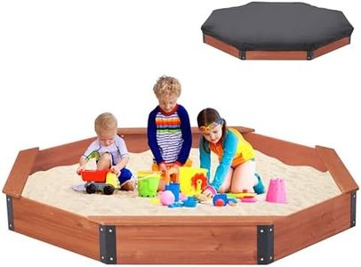 85''x78''x9'' Octagon Sandbox with Cover for Kids Outdoor Play, Wood Large Sandpit with 4 Benches, Quick Easy Install