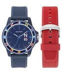 Nautica Men's NAPFWF307 Finn World Blue Wheat PU Fiber Strap & Red Wheat PU Fiber Strap Watch, Blue