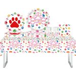 69Pcs Dog Paw Prints Birthday Party Tableware Set Party Paper Plates Cups Napkins Tablecloth Dog Party Supplies Supplies Decorations for Puppy Theme Party, Picnic, Kid Baby Shower(16 Guests)