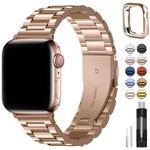 Fullmosa Compatible For Apple Watch Band 41mm 40mm 38mm 42mm 44mm 45mm, Stainless Steel iWatch Band with Case For Apple Watch Series 9 8 7 6 5 4 3 2 1 & iWatch SE and SE 2, 41mm 40mm 38mm Rose Gold