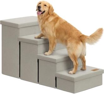 Zerbuger Dog Stairs with Storage 23" H, 4-Step Wider Dog Steps for High Beds Window, Folding Sturdy Pet Stairs Gift for Small/Medium/Large Old Dogs Cat, Ramp for Climbing Car Up to 200 lbs, Beige