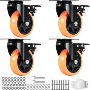 VEVOR Ruote Girevoli Set di 4 Rotelle per Mobili Industriali Ruote Silenziose in PVC Diametro da 101,6mm con Freno di Bloccaggio A/B Capacità Carico 159kg per Rotella per Carrelli da Banco da Lavoro
