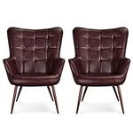 Yaheetech Accent Chair Faux Leather Modern Armchair High Back Sofa Chairs for Living Room/Bedroom, Chestnut Brown, 2 pcs