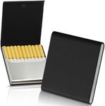 Leehoom Portable Slim Leather Cigarette Case Regular Size Cigarette Pocket Holder for Hold 10 Regular Size - One-Hand Operate Leather Stainless Steel Cigarette Case Box for Men and Women, Black