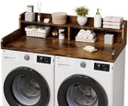 GarveeHome 54" Washer Dryer Countertop with 2-Tier Shelf & 2 Drawers， Wooden Laundry Countertop with Non-Slip Pad and Guard Rails Washer and Dryer Topper for Laundry Room Organization and Storage