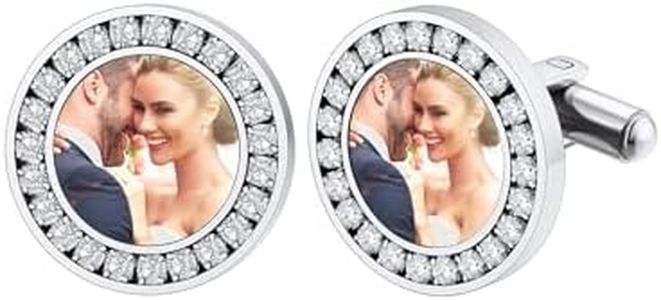 Custom4U Personalized Rhinestones Cufflinks for Men Women Custom Cuff links with Photo Father of the Bride Groomsmen Gifts for Father's Day Wedding Business