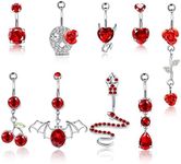 Sanfenly Belly Button Rings for Women 14G Stainless Steel Belly Rings Navel Rings Cute Snake Devil Heart Flower Dangle Belly Button Piercing Jewelry, Metal, cubic-zirconia