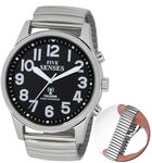 FIVE SENSES English Atomic Jumbo Size (43mm /1.75in) Metal Talking Watch with Loud Alarm Clock for Visually impaired, Elderly Person (BLACK) (black)