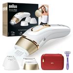 Braun IPL Silk-Expert Pro 5, Permanent Visible Hair Removal With Pouch, 1 Wide & 2 Precision Heads & Venus Razor, Alternative For Laser Hair Removal, Gift For Women, PL5387, White/Gold