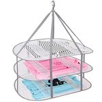 Loriusy Hanging Dryer, 3 Tiers Foldable Drying Rack for Sweater, Folding Hanging Mesh Cloth Drying Rack, White Mesh Net, Grey