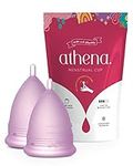 Menstrual Cup Large and Small 2 Pack Set | Premium Reusable Period Cup Set For Regular and Heavy Flow | Insert Easier with the Athena Form Fit Rim | Transparent Purple Size 1 and 2 | By Athena Cup