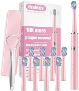 ORALEXIS Electric Toothbrush for Adults and Kids, with Tongue Scraper and 8 Brush Heads, One Fast Charge Last 120 Days, 40000 VPM Deep Clean, Sonic Travel Toothbrush - Pink