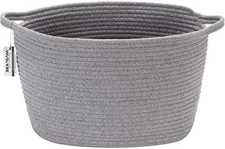 (Grey) - Sea Team 41cm x 33cm Oval Natural Cotton Thread Woven Rope Storage Basket Bin Hamper with Handles for Nursery Kid's Room Storage (Grey)