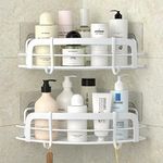 STEUGO 2-Pack Corner Shower with 4 Hooks Adhesive, Bathroom Shower Rack Rust Resistant SUS304 Stainless Steel for Dorm Bathroom Kitchen Storage (White)