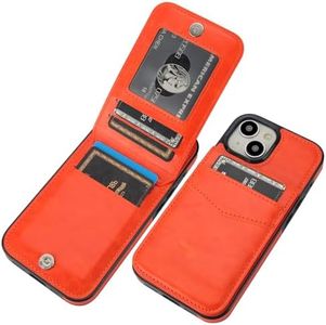 KIHUWEY Compatible with iPhone 15 Case Wallet with Credit Card Holder, Flip Premium Leather Magnetic Clasp Kickstand Heavy Duty Protective Cover for iPhone 15 6.1 Inch (Orange)