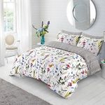 Double Size Floral Duvet Cover Set Egyptian cotton White Bedding Easy Care Soft Grey Quilt Covers with Pillow Cases Double King SuperKing Bed Size Reversible Printed Sets (Floral, Double)