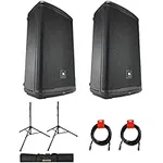 JBL Professional EON715 Powered PA Bluetooth Loudspeaker, 15-Inch (Pair) Bundle with Deluxe Steel Speaker Stand with Tripod Base and Case, and 2X XLR-XLR Cable