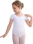 Mecceos Ballet Leotards Basic Short Sleeve for Toddler Girls Dance Gymnastics Outfits (White, 2-3 Years, MEAM-278)