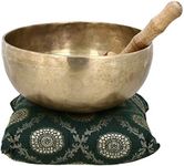 Ajuny Himalayan Sound Healing Singing Bowl Meditation Hand Hammared Plain Golden Bengali Bowls With Cushion Striker And Drum Stick Size Dia