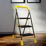 TNT The Next Trend Cameo 3 Step Heavy Duty Foldable Step Ladder with Anti-Skid Shoes and Extra Strong Wide Steps (Yellow & Black)