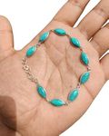 Turquoise Bracelet Marquise Shape Genuine Turquoise Gemstone 925 Sterling Silver Handmade Link Chain Bracelet for Women & Girls Gift for her Jewelry