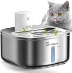 Sandpoy Cat Water Fountain Stainless Steel W4-S1, Wireless Battery Operated Cat Fountain for Cats & Dogs Inside, Pet Water Fountain with Quiet Pump, Water Level Window, Multi-Filtration, 108oz/3.2L