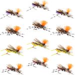 Trout Fly Assortment - High Visibility Feth Grasshopper Dry Fly Collection 1 Dozen Flies - Foam Body Hopper Trout Bass Fly Fishing Flies