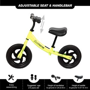 12" Kids Balance Bike – Carbon Steel Frame, No Pedals, Green, Ages 2-6