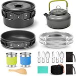 NCTCYO 16pcs Camping Cookware Mess Kit for 2 Person, Non-Stick Lightweight Pots Pan Kettle Set with Stainless Steel Cups Plates Forks Knives Spoons for Camping Cooking Backpacking Hiking Picnic