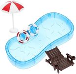 Ciieeo 5 Pieces Miniature Dollhouse Beach Accessories Beach Dollhouse Decoration Set with Umbrella Chair Swimming Ring Swimming Pool