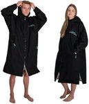 Parallaxx Swim Parka - Waterproof Fleece Lined Poncho, Thick Cotton Swim Jacket | Beach Poncho For Swimmers, Warm Coat for Water Sports | Kite Surfing, Hooded Rain Poncho | Absorbent Towel, Black