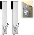 Bamada Extended Shower Door Hooks for Glass Door (7-Inch Length), Over Door Hooks for Bathroom Frameless Glass Shower Door, Stainless Steel Towel Hooks, Bathroom Robe & Towel Hooks 2-Pack (Silver)