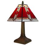 MiniSun Tiffany Style Bronze Base and Red and White Stained Glass Designer Aztec Table Lamp