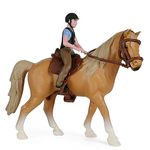 FaLkiN Horse Rider Playset with Saddle and Bridle, Yellow Realistic Horse Figurines Horse Models Science Educational Toys, Mini Farm Figures Collectible Riding Figure, Horse Model Toy Birthday Gift