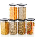 VOLTURI Air Tight Kitchen Containers Set of 6, Kitchen Storage Box for Pulses, Cereals, Grains, Dry Fruits, Pantry Organization, Kitchen Accessories Items for Home, Food Grade (1500 ML, Transparent)