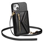 ZCDAYE Case for iPhone 15 Plus with Strap, Leather iPhone 15 Plus Mobile Phone Case Small Purse Mobile Phone Chain Shoulder Bag Case for iPhone 15 Plus (6.8 inches), Black