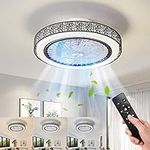 Enwinup Ceiling Fan with Lights and Remote,18.9in 3 Colors 3 Speeds Smart Timing Fan Chandelier,Stepless Dimming Low Profile Flush Mount Enclosed Ceiling Fan Light for Bedroom Living Room Dining Room