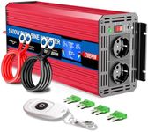 ETREPOW 1500 W Inverter 12 V to 230 V Pure Sine Voltage Converter with 2 EU Sockets and One 2.1 A USB, Wireless Remote Control, LCD Screen and 2 Fans Peak Power 3000 W Car Converter