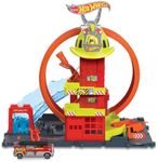 Hot Wheels City with 1 Toy Car, Kid-Powered Elevator, Water-Like Ramp, Track-Play Features, Connects to Other Sets, Fire Station with Super Loop, HKX41