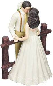 Rustic Couple Porcelain Figurine Wedding Cake Topper (White Dress)