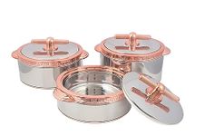 GALOOF Stainless Steel Casserole Set of 3 | Insulated Roti Casserole Set with Lid | Premium Look | (1500 + 2000 + 2500) ml (Rose Gold)