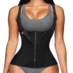 Waist Trainer Women Cincher Corset - Vest Trimmer Body Shaper - Shapewear Sports Girdle Sweat Belt Tank Top with Strap Black