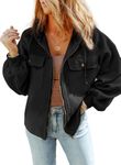 SHEWIN Fall Jackets for Women Casual Long Sleeve Zip Up Hoodie Boyfriend Shackets Lightweight Fuzzy Sherpa Coats With Pockets Winter Jacket for Women,Black XL