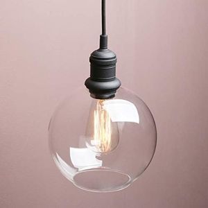 Yosoan Lighting Industrial 7.9” Globe Pendant Light Fittings with Clear lampshade, Loft Bar Edison Hanging Ceiling Lights Decorative Lighting for for Kitchen Island Living Room Dining Room (Black)