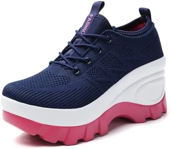 Women's Chunky Platform Comfort Orthopedic Wedge Walking Shoes Fashion Knitted Breathable Lace Up Lug Sole Casual Non-Slip Running Shoes With Arch Support (Redsole, Adult, Women, 6, Numeric, US Footwear Size System, Medium)